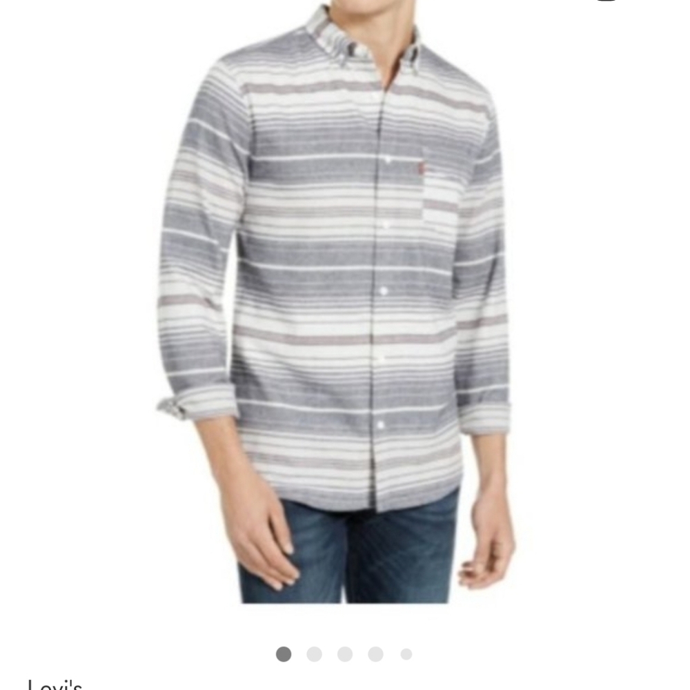 Levi's Black and White Striped Casual Shirt Size L